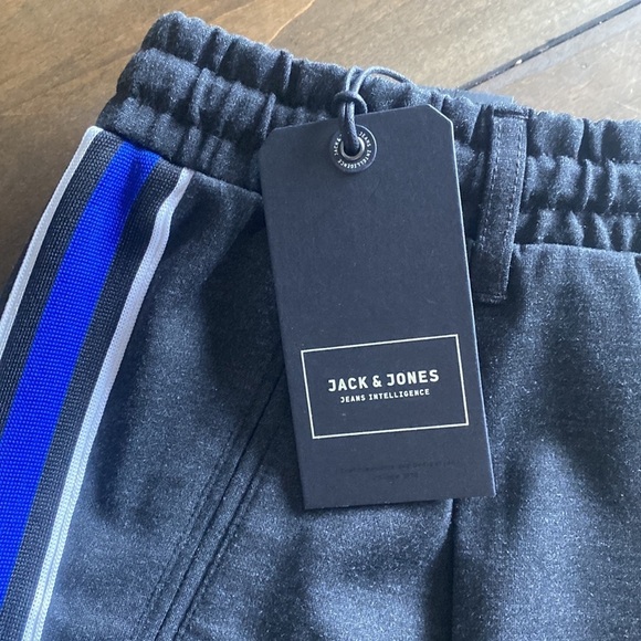 Jack & Jones Tapered Bega Gray Athletic Jogger Pants size 32x32 Blue Stripe‎ New - Picture 3 of 6